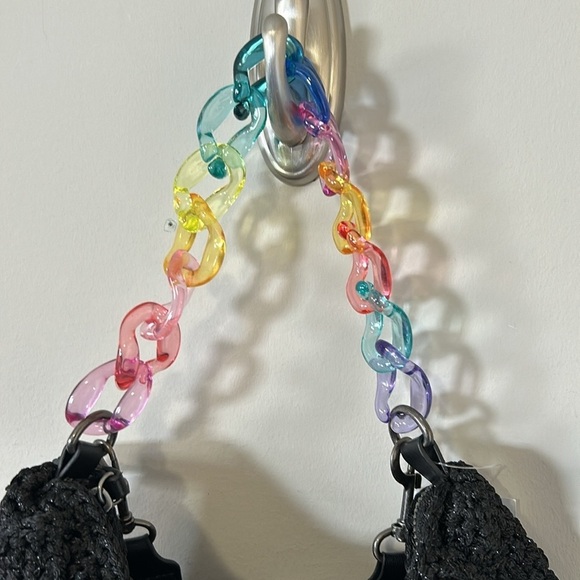 Kurt Geiger London Crochet Crossbody Bag Rainbow Coin Pouch Black Eagle NEW - Picture 7 of 13